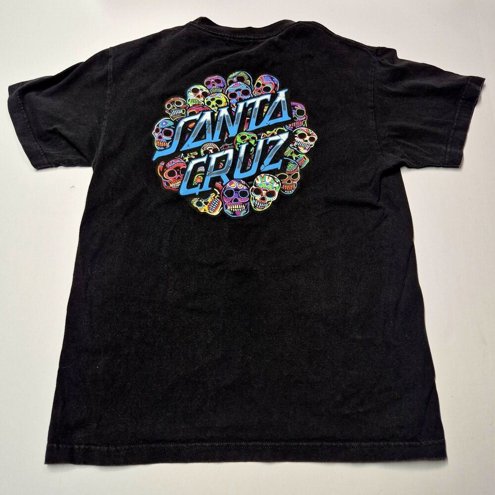 Santa Cruz Skateboard T-Shirt Mens Medium Black Sugar Skull Calavera Graphic Tee